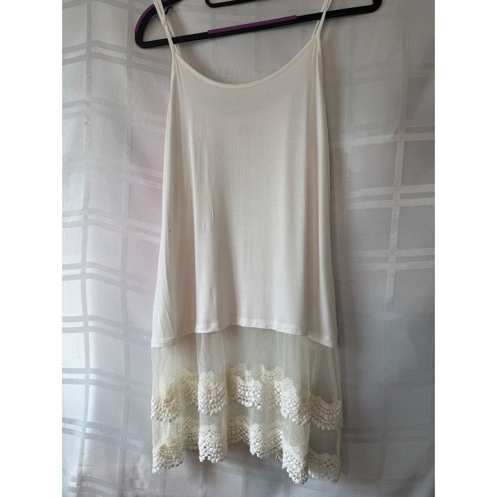 Grace & Lace Cream Ivory Crochet Lace Mesh Hem Cami Tank Top Extender XL